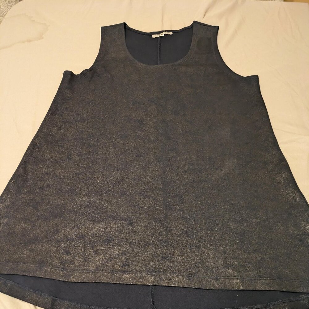 Bryn Walker Sleeveless Tunic Dress M Black Coated Knit Faux Leather Lagenlook